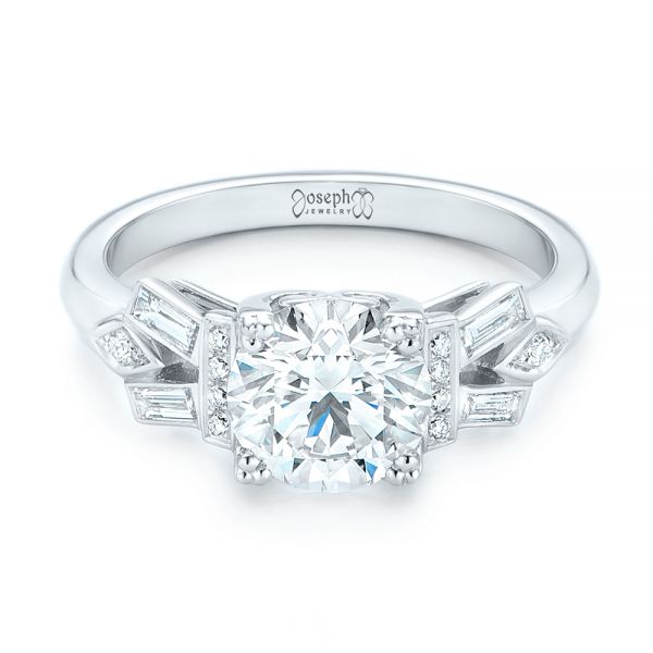  Platinum Custom Three Stone Diamond Engagement Ring - Flat View -  102945