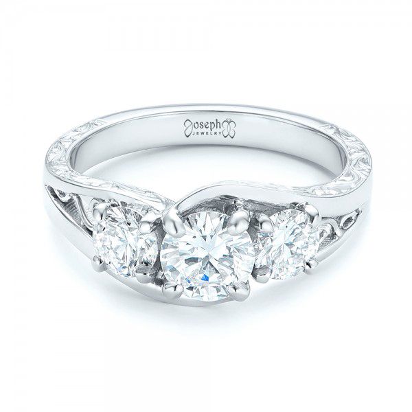14k White Gold 14k White Gold Custom Three Stone Diamond Engagement Ring - Flat View -  103003