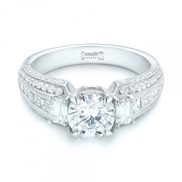  Platinum Custom Three Stone Diamond Engagement Ring - Flat View -  103004