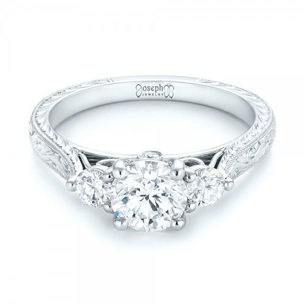  Platinum Custom Three Stone Diamond Engagement Ring - Flat View -  103009