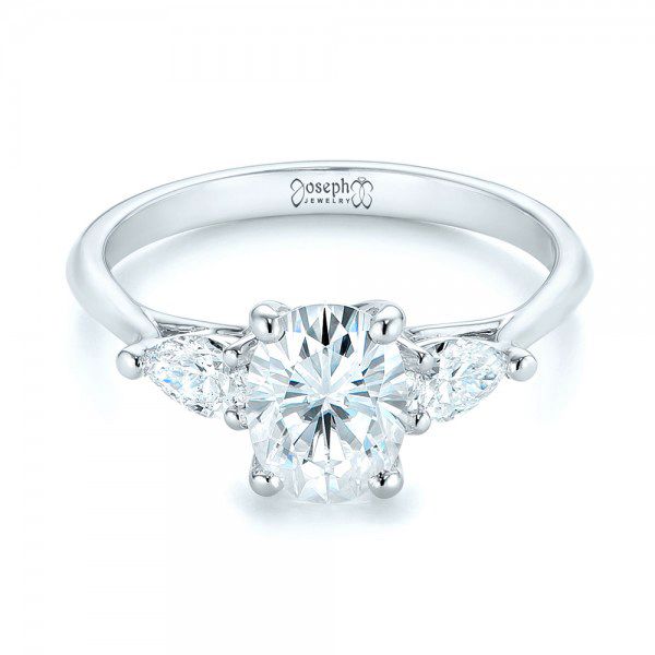 18k White Gold Custom Three Stone Diamond Engagement Ring - Flat View -  103035