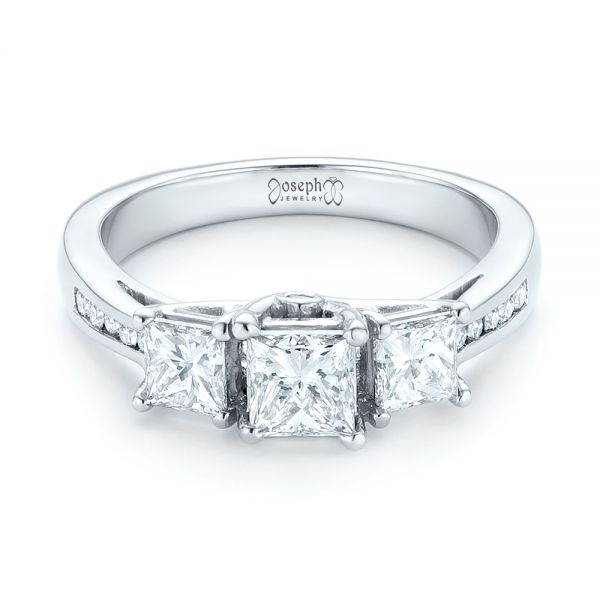 18k White Gold 18k White Gold Custom Three Stone Diamond Engagement Ring - Flat View -  103135