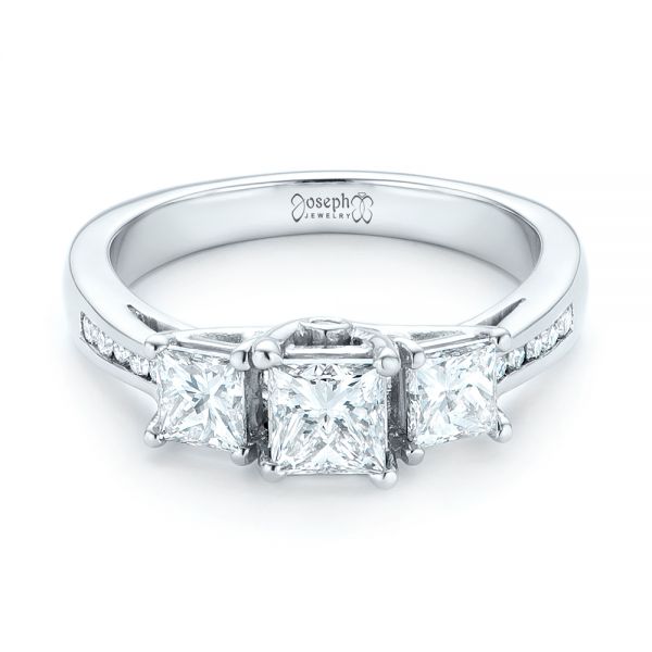 Platinum Custom Three Stone Diamond Engagement Ring - Flat View - 103135