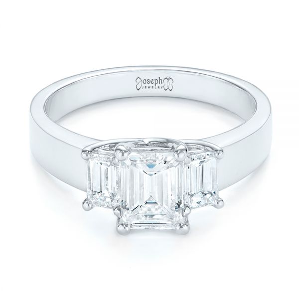 14k White Gold Custom Three Stone Diamond Engagement Ring - Flat View -  103154