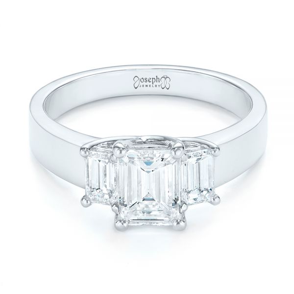 14k White Gold Custom Three Stone Diamond Engagement Ring - Flat View - 103154