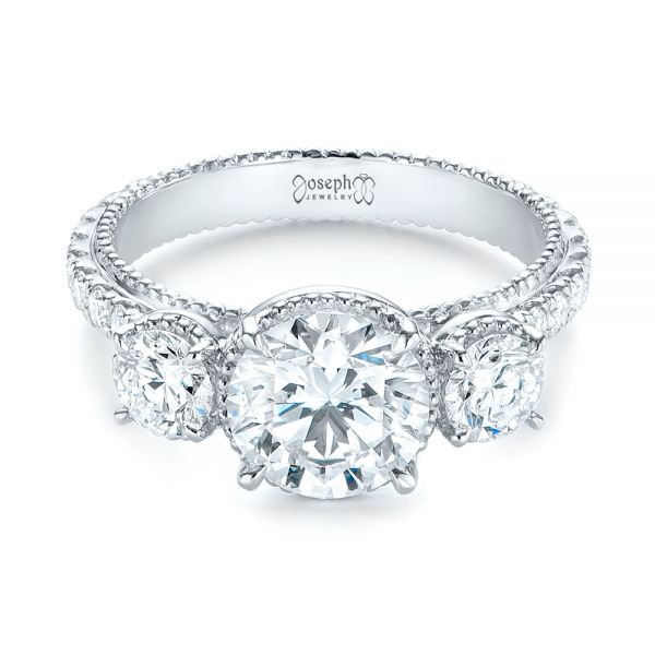  Platinum Custom Three-stone Diamond Engagement Ring - Flat View -  103214