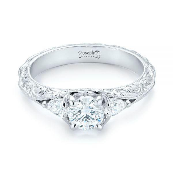 18k White Gold Custom Three Stone Diamond Engagement Ring - Flat View -  103349