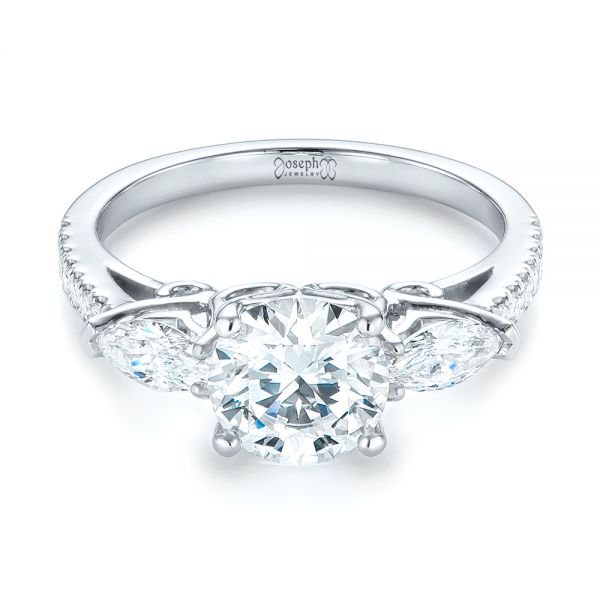  Platinum Custom Three Stone Diamond Engagement Ring - Flat View -  103354