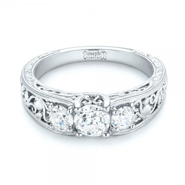  Platinum Custom Three Stone Diamond Engagement Ring - Flat View -  103426