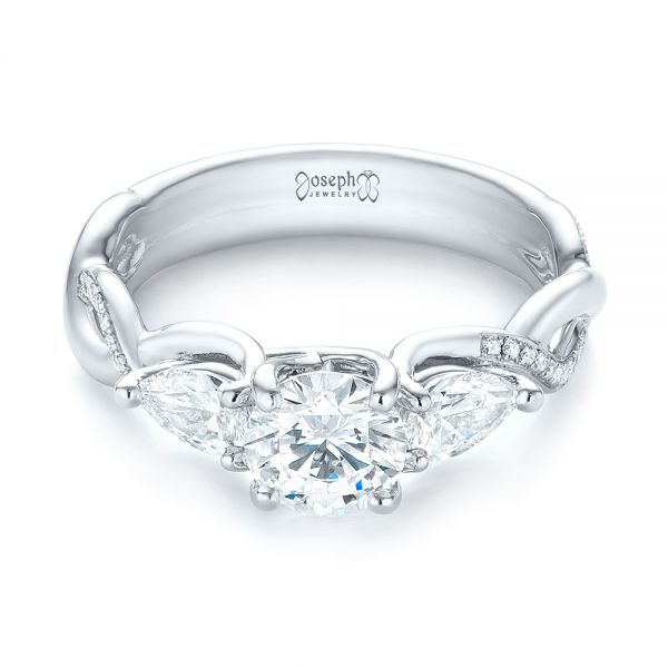 14k White Gold Custom Three Stone Diamond Engagement Ring - Flat View -  103503