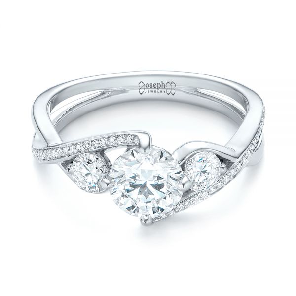 14k White Gold 14k White Gold Custom Three Stone Diamond Engagement Ring - Flat View -  103655