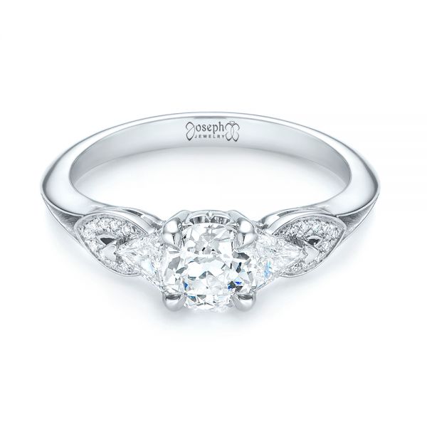  Platinum Custom Three Stone Diamond Engagement Ring - Flat View -  103839
