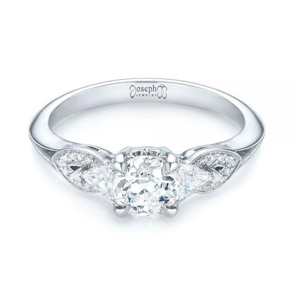 18k White Gold 18k White Gold Custom Three Stone Diamond Engagement Ring - Flat View -  103839