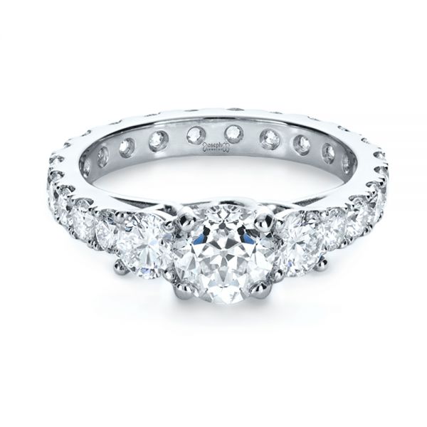 14k White Gold 14k White Gold Custom Three Stone Diamond Engagement Ring - Flat View -  1129