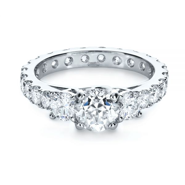14k White Gold 14k White Gold Custom Three Stone Diamond Engagement Ring - Flat View - 1129