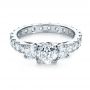 18k White Gold 18k White Gold Custom Three Stone Diamond Engagement Ring - Flat View -  1129 - Thumbnail