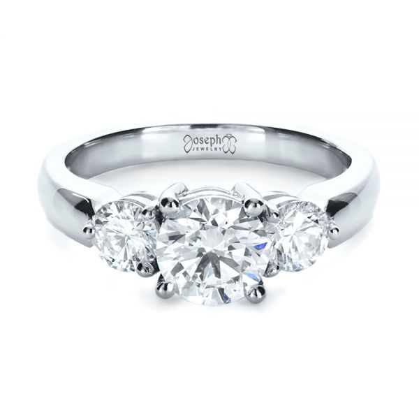 14k White Gold 14k White Gold Custom Three Stone Diamond Engagement Ring - Flat View -  1156