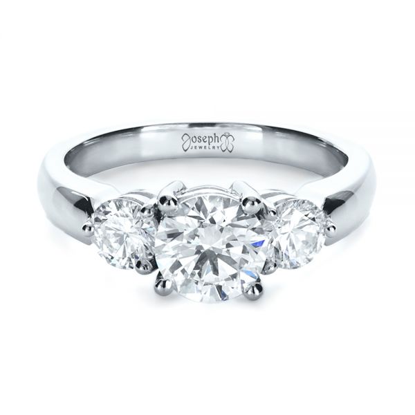 18k White Gold 18k White Gold Custom Three Stone Diamond Engagement Ring - Flat View - 1156