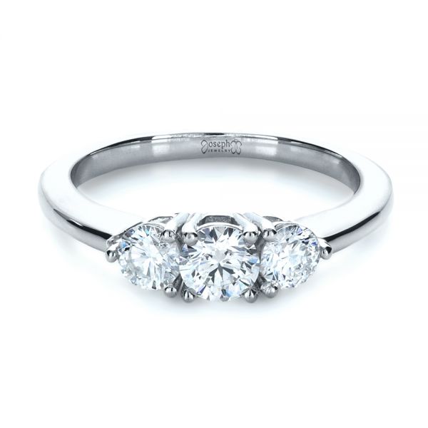 18k White Gold And 18K Gold 18k White Gold And 18K Gold Custom Three Stone Diamond Engagement Ring - Flat View -  1196