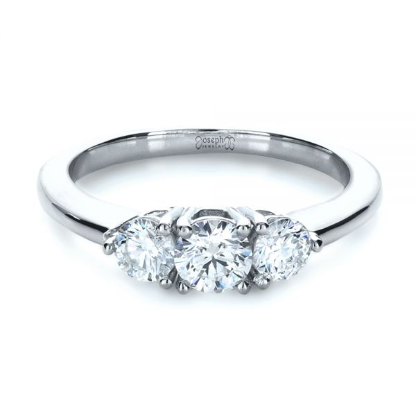 18k White Gold And 14K Gold 18k White Gold And 14K Gold Custom Three Stone Diamond Engagement Ring - Flat View -  1196