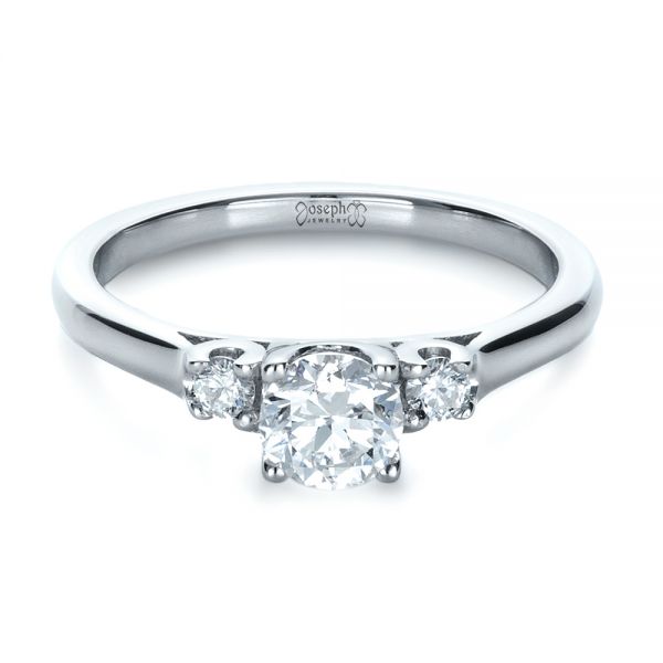 18k White Gold Custom Three Stone Diamond Engagement Ring - Flat View -  1308