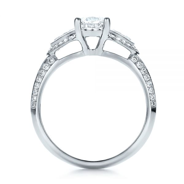 14k White Gold Custom Three Stone Diamond Engagement Ring - Front View -  100279