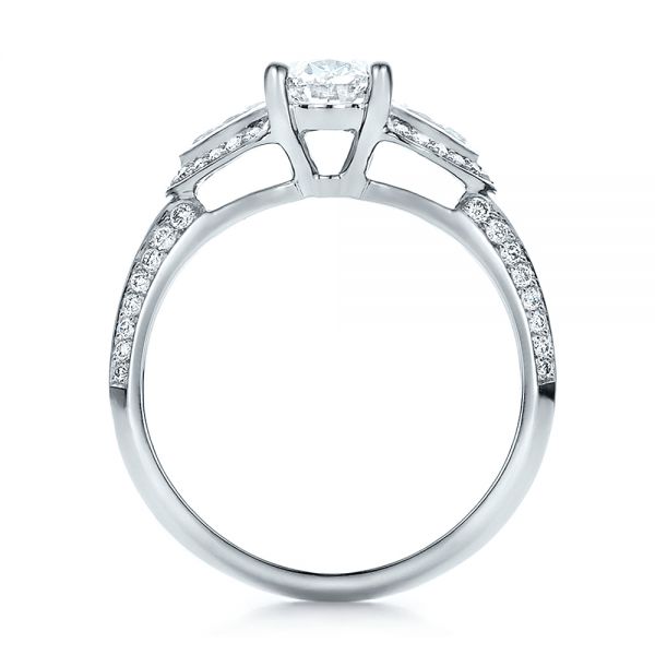 14k White Gold Custom Three Stone Diamond Engagement Ring - Front View - 100279