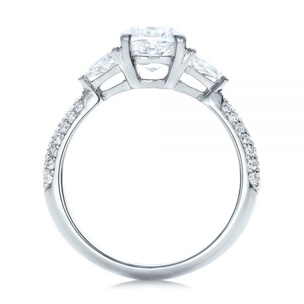 14k White Gold Custom Three Stone Diamond Engagement Ring - Front View - 102091