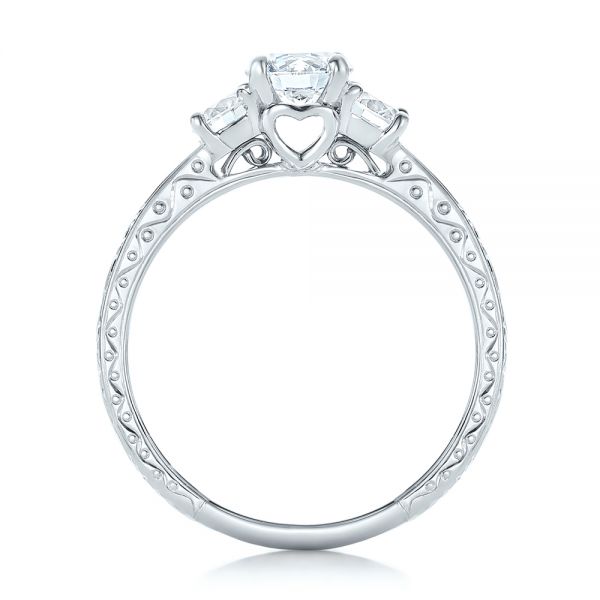 14k White Gold Custom Three-stone Diamond Engagement Ring - Front View -  102131