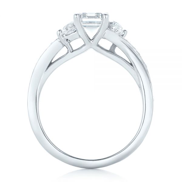 14k White Gold Custom Three Stone Diamond Engagement Ring - Front View - 102391