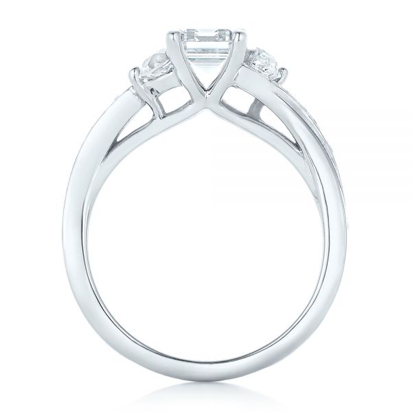 14k White Gold Custom Three Stone Diamond Engagement Ring - Front View -  102391