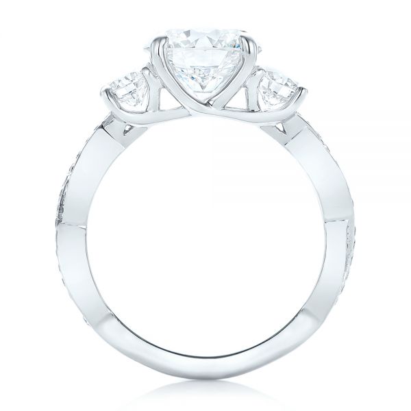 14k White Gold Custom Three Stone Diamond Engagement Ring - Front View -  102465