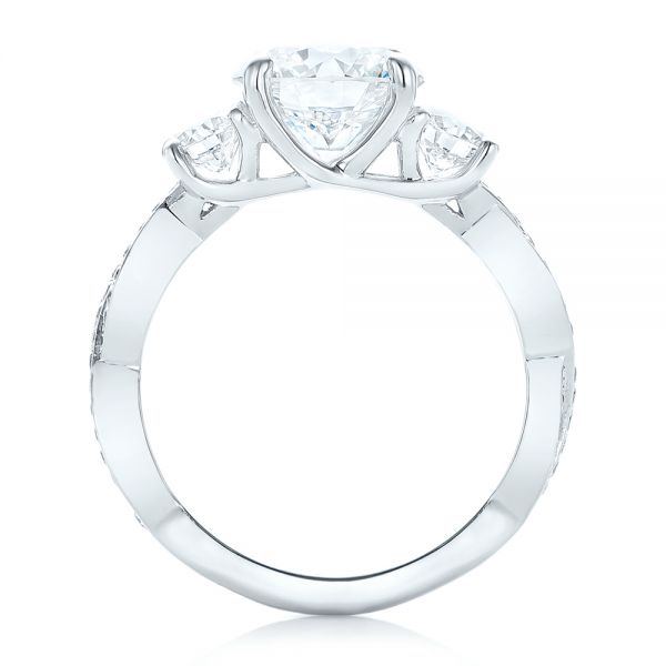 14k White Gold Custom Three Stone Diamond Engagement Ring - Front View - 102465