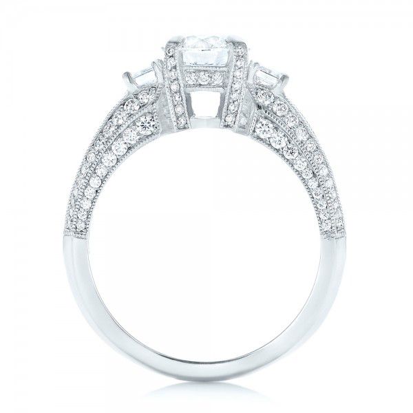  Platinum Custom Three Stone Diamond Engagement Ring - Front View -  103004