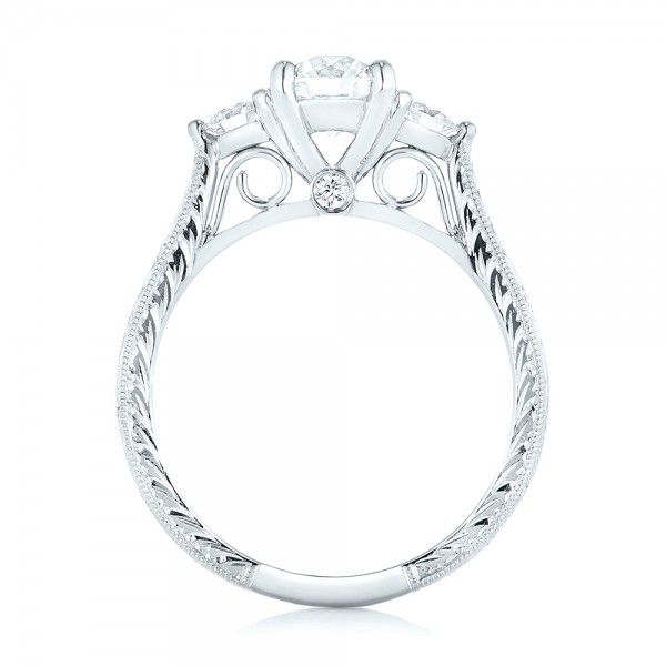 18k White Gold 18k White Gold Custom Three Stone Diamond Engagement Ring - Front View -  103009