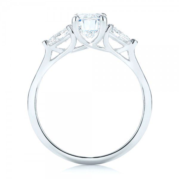 18k White Gold Custom Three Stone Diamond Engagement Ring - Front View -  103035