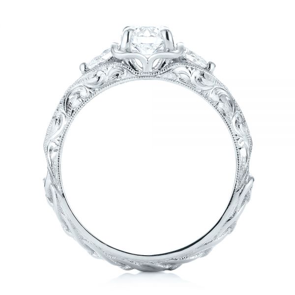 18k White Gold Custom Three Stone Diamond Engagement Ring - Front View -  103349
