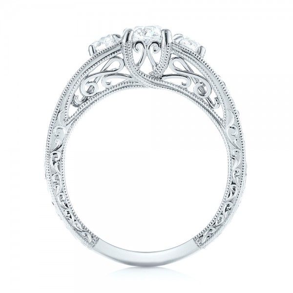  Platinum Custom Three Stone Diamond Engagement Ring - Front View -  103426