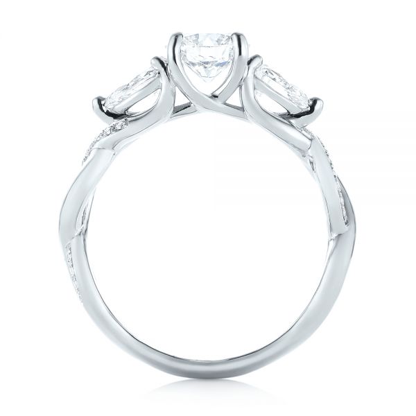 14k White Gold Custom Three Stone Diamond Engagement Ring - Front View -  103503