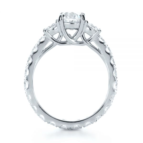 14k White Gold 14k White Gold Custom Three Stone Diamond Engagement Ring - Front View - 1129