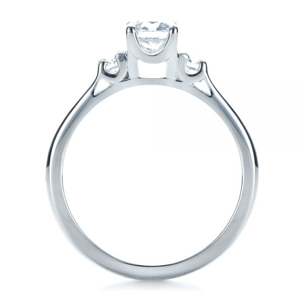 18k White Gold Custom Three Stone Diamond Engagement Ring - Front View -  1308