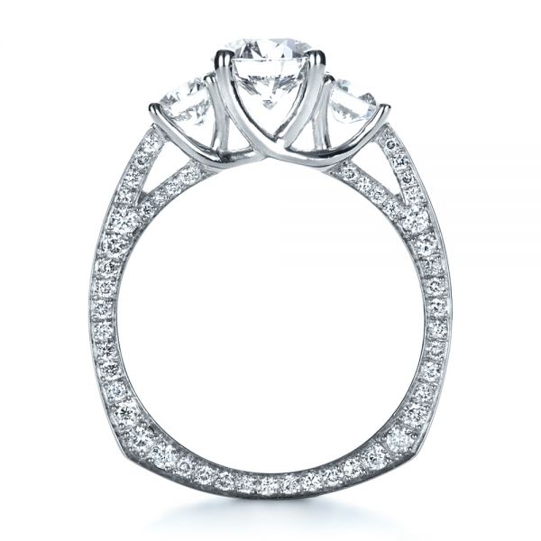 18k White Gold 18k White Gold Custom Three Stone Diamond Engagement Ring - Front View -  1393