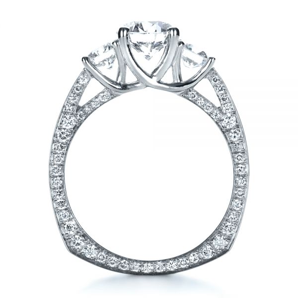 Platinum Custom Three Stone Diamond Engagement Ring - Front View - 1393