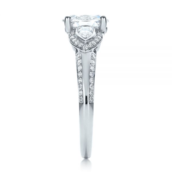 14k White Gold Custom Three Stone Diamond Engagement Ring - Side View - 100279