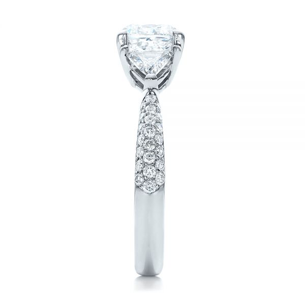 14k White Gold Custom Three Stone Diamond Engagement Ring - Side View -  102091