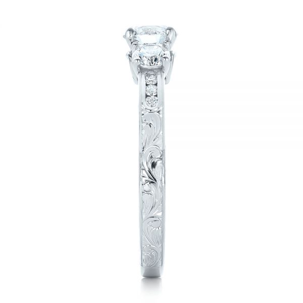 18k White Gold 18k White Gold Custom Three-stone Diamond Engagement Ring - Side View -  102131