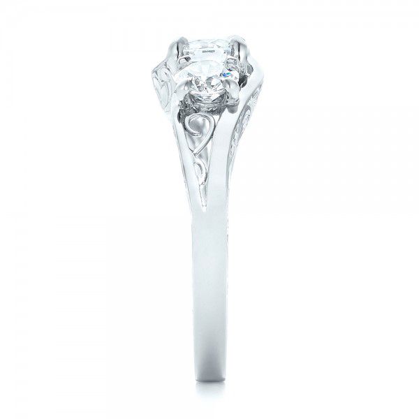 18k White Gold 18k White Gold Custom Three Stone Diamond Engagement Ring - Side View -  103003
