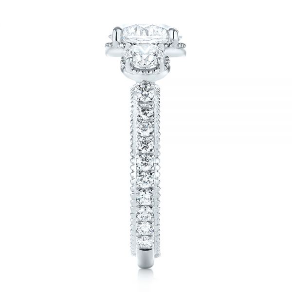 18k White Gold 18k White Gold Custom Three-stone Diamond Engagement Ring - Side View -  103214