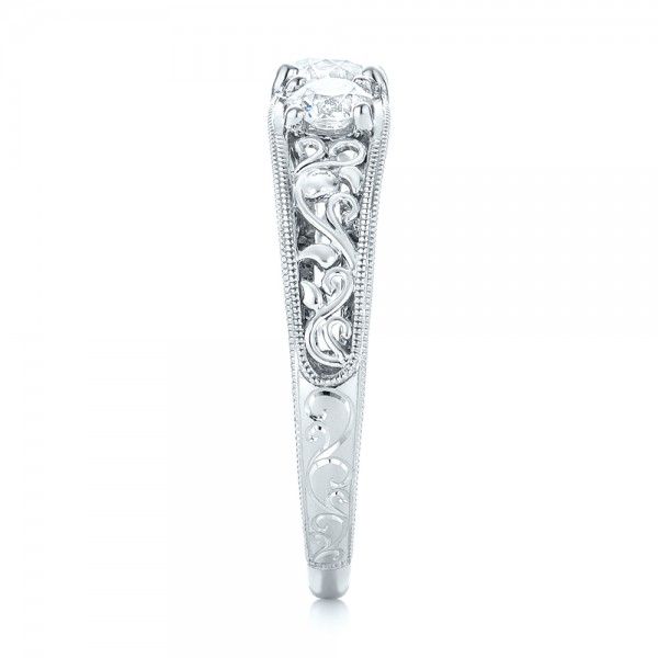 18k White Gold 18k White Gold Custom Three Stone Diamond Engagement Ring - Side View -  103426