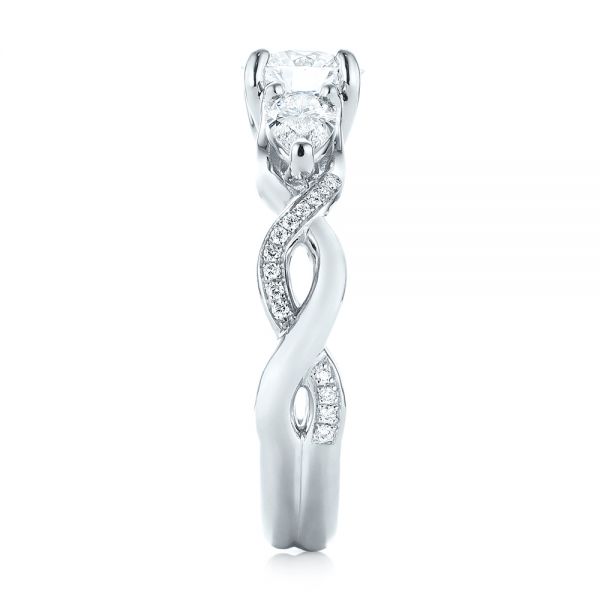 14k White Gold Custom Three Stone Diamond Engagement Ring - Side View -  103503